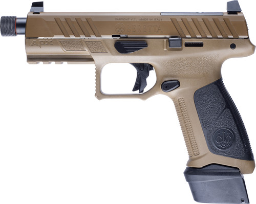 Beretta APX A1 Tactical 9mm, 4.8" Threaded Barrel, Flat Dark Earth Frame, Black Grip/Accents, 21rd - Grab A Gun