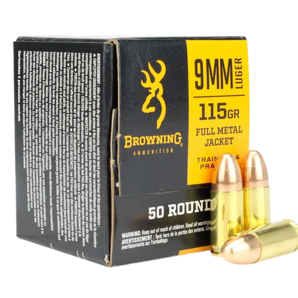 BROWNING B191800093 9MM LUGER 115 GRAIN FULL METAL JACKET 50 RNDS