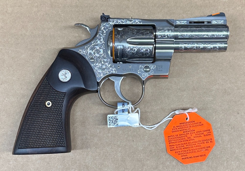 Engraved Colt Python 357 Mag Stainless Steel 3" Barrel DAV-12457