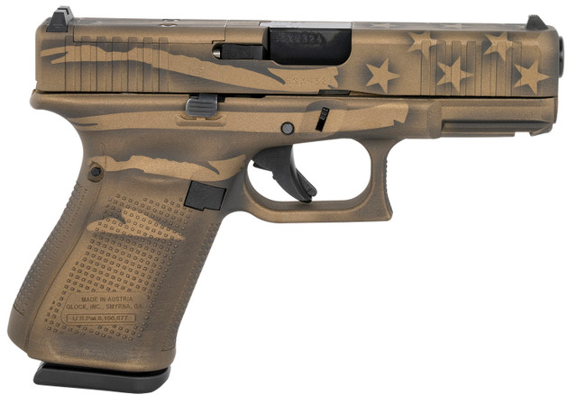 Glock 19 Gen5 MOS, 9mm, 4" Barrel, Coyote Battle Worn Flag, 15rd PA195S204MOSBBBWFLAG