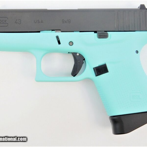 Glock 43 USA 9mm Luger 3.39" Robins Egg Blue / Black UI4350201REB