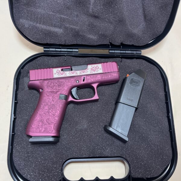 Glock 43X 9MM CUSTOM ENGRAVED BLACK CHERRY & PAISLEY