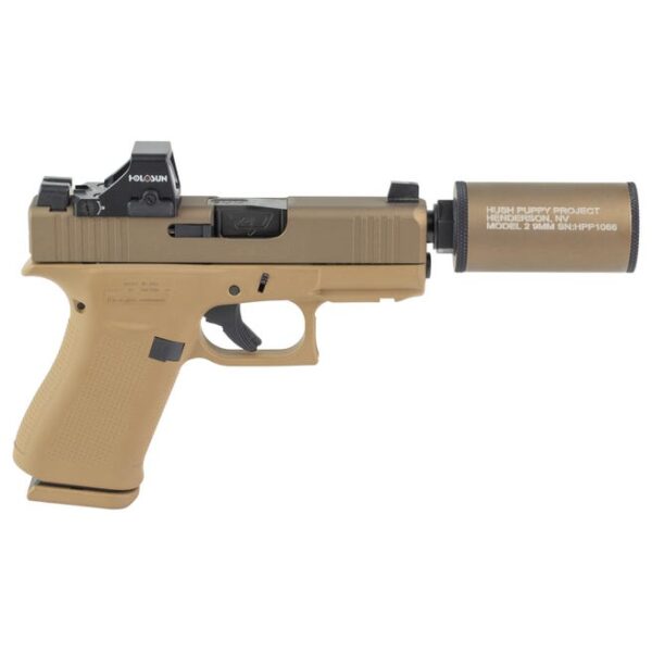 Glock 43X 9mm FDE W/ Holosun 407K & Hush Puppy Project Model 2 Silencer / Suppressor Combo