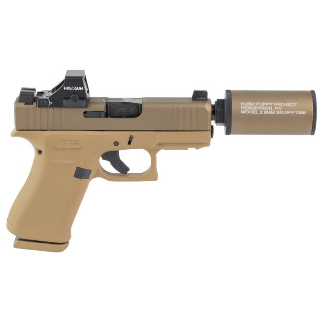 Glock 43X 9mm FDE W/ Holosun 407K & Hush Puppy Project Model 2 Silencer / Suppressor Combo