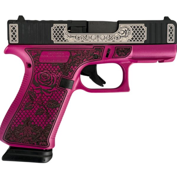 Glock 43X 9mm MOS Optics Ready Glocks & Lace Black Cherry Rose Engraved 15 Round Capacity UX4350204NR15ORGLBC