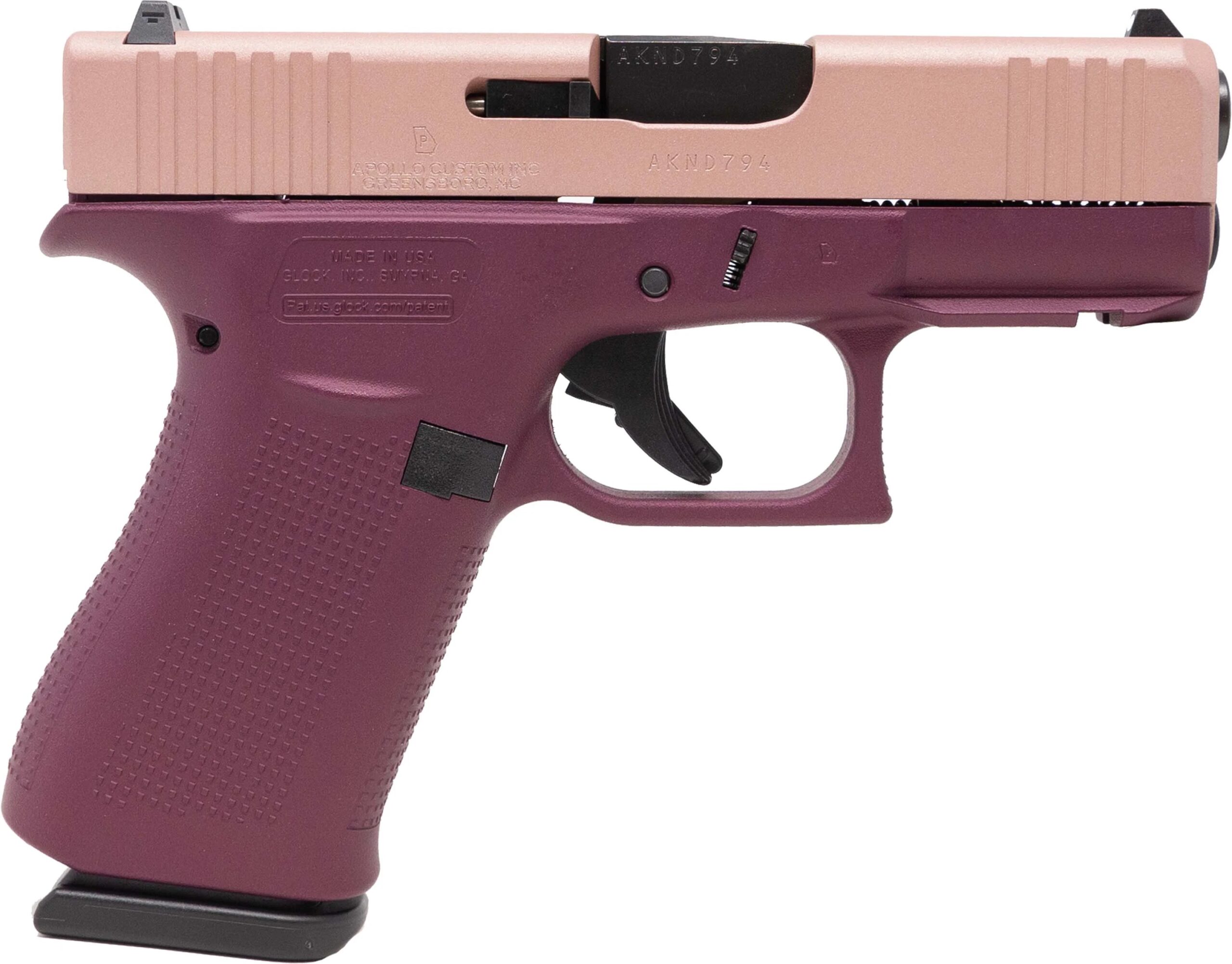 Glock 43X 9mm Rose Gold Slide Black Cherry Frame 10 Round Capacity ACG-57072FRN