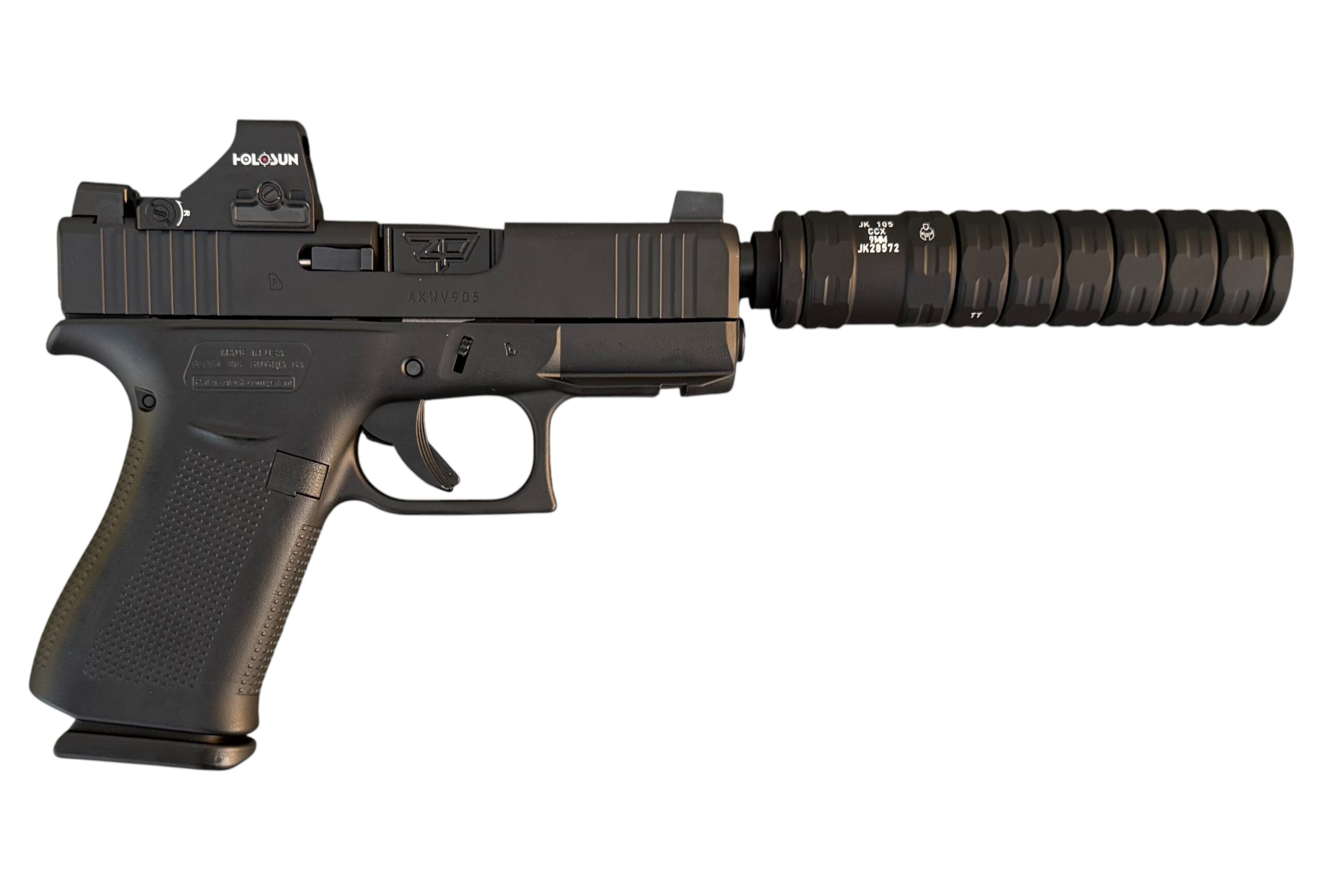 Glock 43X Custom Shark Puppy 9mm W/ Holosun 407K & JK 105 CCX Silencer / Suppressor Combo