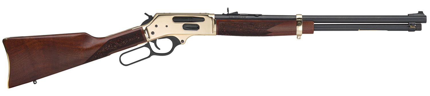 Henry H02435 Side Gate Lever Action 35 Rem Caliber with 5+1 Capacity, 20" Blued Barrel, Polished Brass Metal Finish & American Walnut Stock, Right...