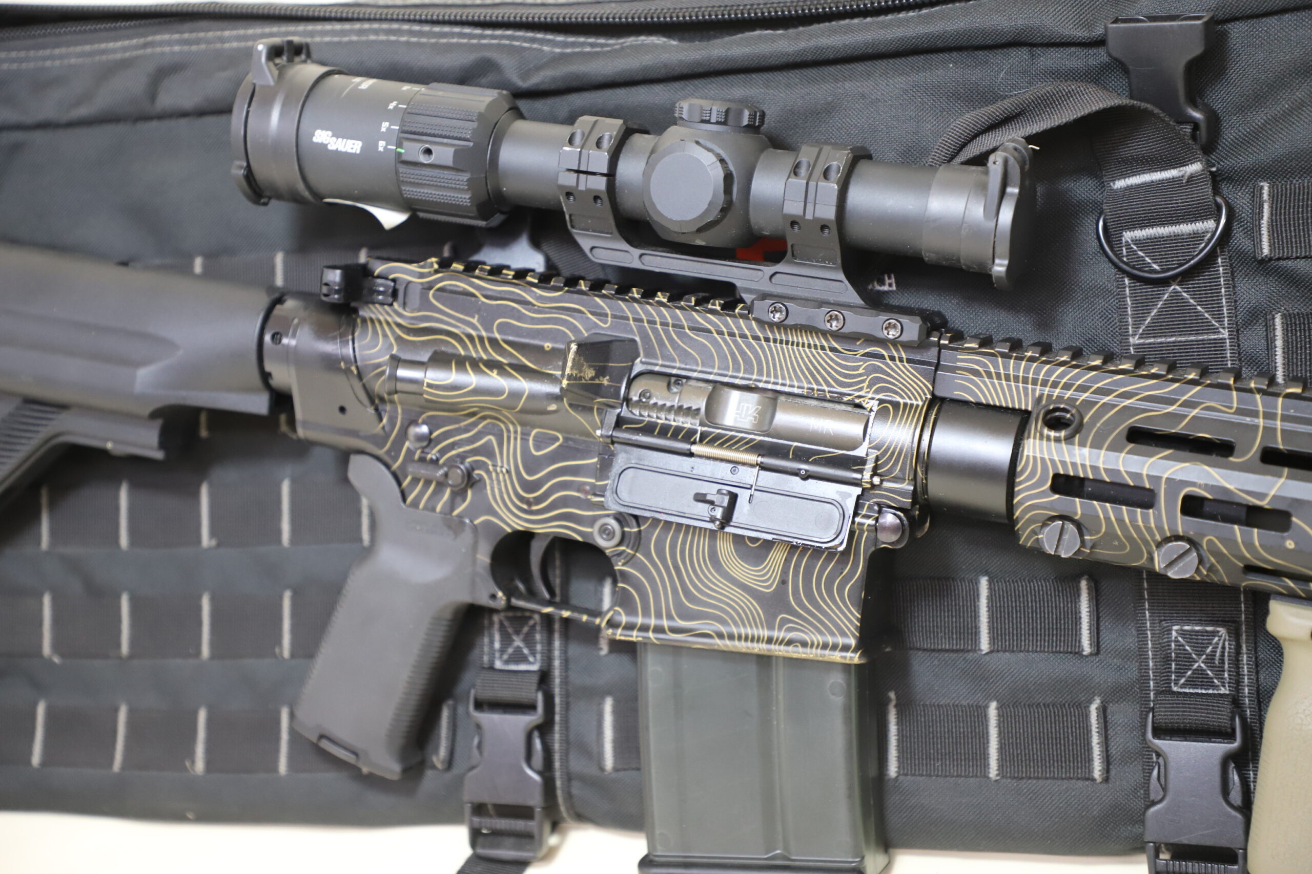 HK MR762A1 7.62x51 NATO — Topographic Pattern Finish w/ SIG SAUER Optic + Tan Rail Light