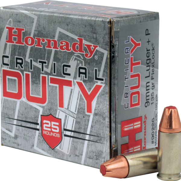 HORNADY 90226 CRITICAL DUTY 9MM LUGER+P 135 GRAIN FLEXLOCK 25 RNDS