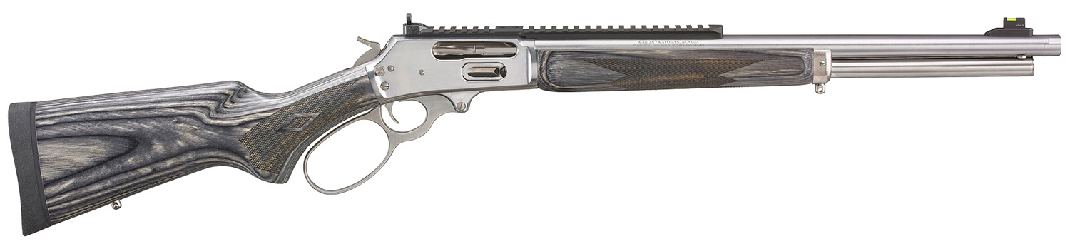 Marlin 1895 Big Loop Full Size 45-70 Gov 6+1 19" Polished Stainless Steel Threaded Barrel, Polished Stainless Stainless Steel Receiver, Fixed Gray...