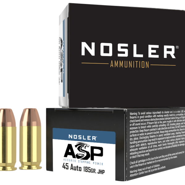 NOSLER 51278 ASSURED STOPPING POWER HANDGUN 45 ACP 185 GRAIN JHP 20 RNDS