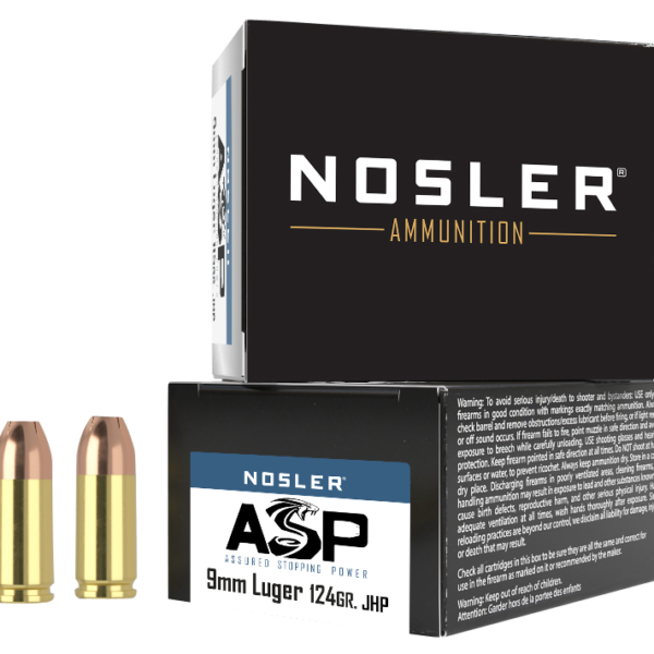 NOSLER 51286 ASSURED STOPPING POWER HANDGUN 9MM 124 GRAIN JHP 20 RNDS