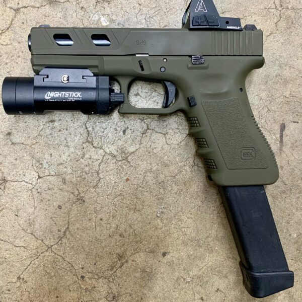 Police Trade Glock 17 Gen 3 OD Green Ameriglo Red Dot Nightstick Weapon Light Extendo 33rd Mag RMR