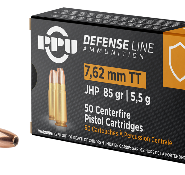 PPU PPD7T DEFENSE 7.62X25MM TOKAREV 85 GRAIN JACKETED HOLLOW POINT 50 RNDS