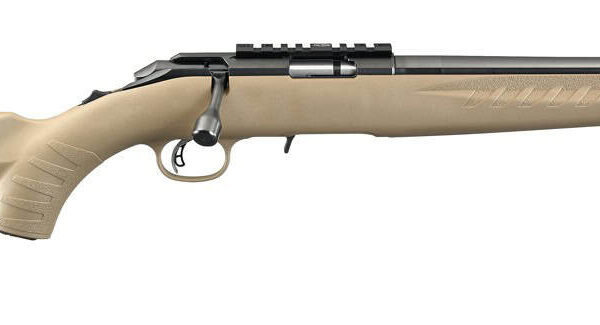 RUGER AMERICAN RIMFIRE 22 WMR 16IN THREADED BARREL 15RD SATIN BLUE/FDE MARKSMAN ADJ TRIGGER NO SIGHTS SCOPE RAIL WITH STANDARD LENGTH OF PULL...
