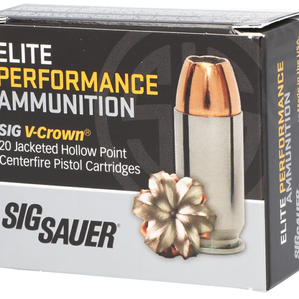 SIG SAUER E10MM20020 ELITE PERFORMANCE 10MM AUTO 200GR V-CROWN JACKETED HOLLOW POINT 20 PER