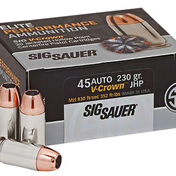 SIG SAUER E45AP2-20 ELITE PERFORMANCE 45 ACP 230 GRAIN V-CROWN JHP 20 RNDS
