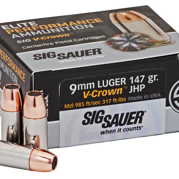 SIG SAUER E9MMA3-50 ELITE PERFORMANCE 9MM LUGER 147 GRAIN V-CROWN JHP 50 RNDS