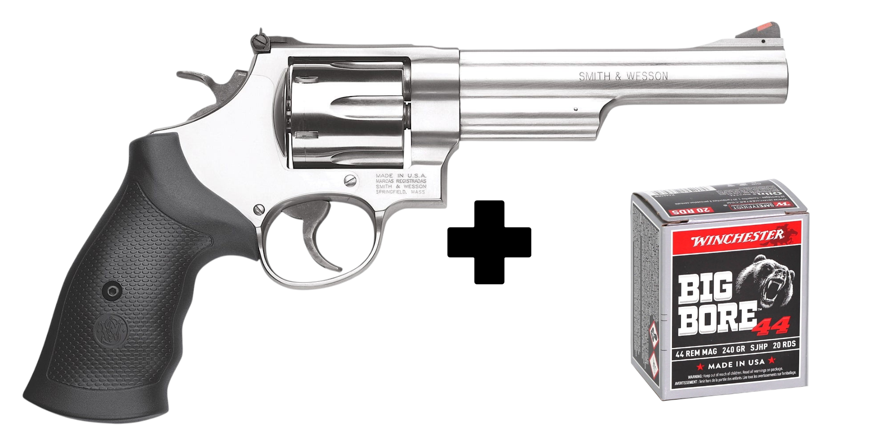 Smith & Wesson 629 44 Mag Stainless Steel 6" Barrel 163606 + Free Box of Ammo