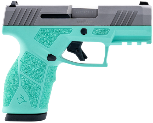 Taurus GX2 9mm, 3.38" Barrel Length, Matte Finish, Cyan and Silver, Manual Safety, White Dot Front Sight with Drift Adjustable Rear Sight, 13rd,...