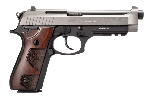 Taurus PT92 9mm, 5" Barrel, Tungsten Gray, Serrated, Black Cerakote, Beavertail, Picatinny Rail, Altamont Wood Grip, 17rd - Grab A Gun