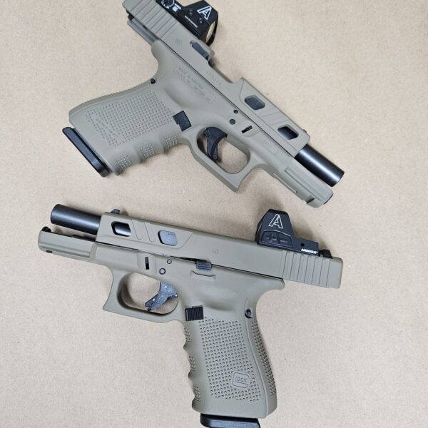 Used Glock 23 Gen4 FDE Window Cuts MOS Ameriglo Trijicon RMR Cut Red Dot