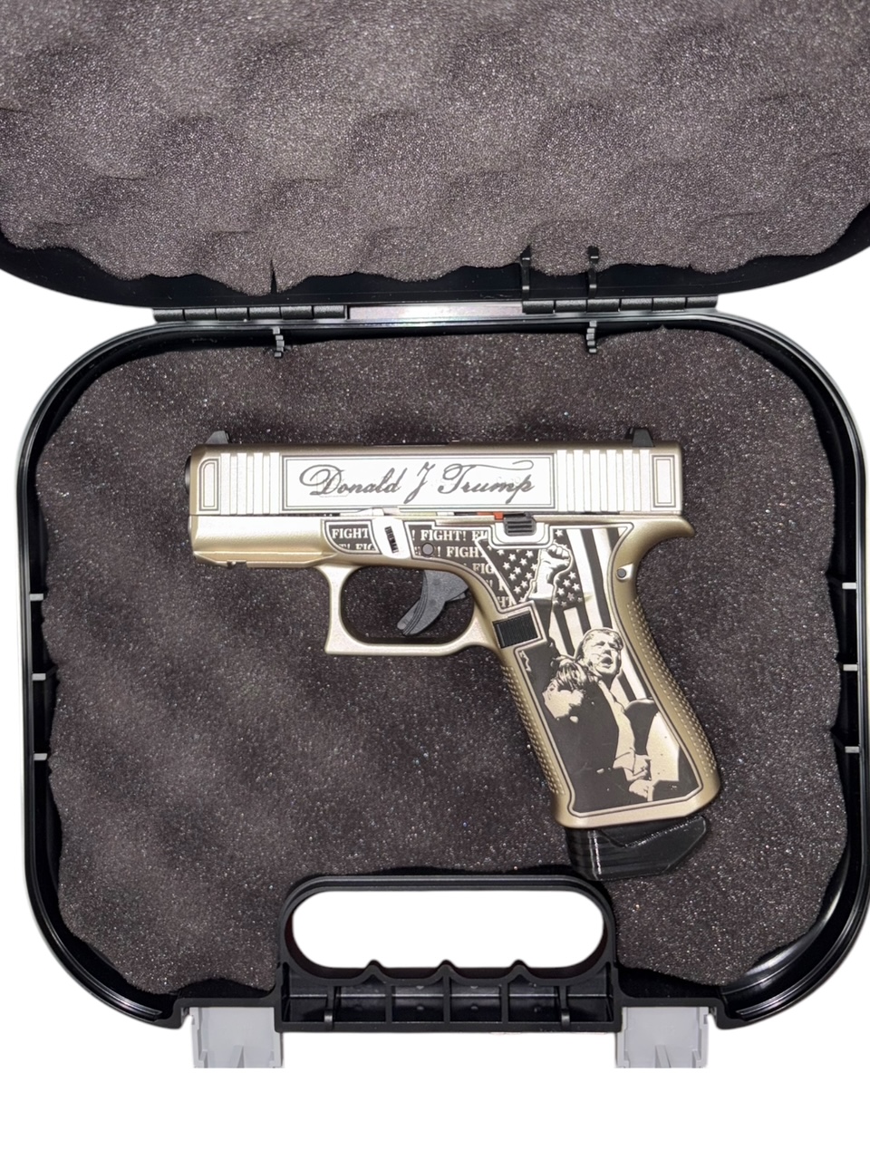 Used Glock 43X 9mm – Custom "Donald J. Trump" Engraved Edition, Gold Cerakote