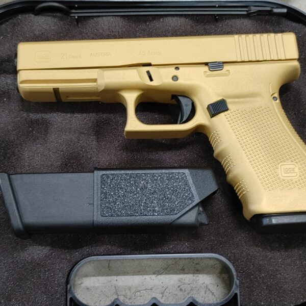 Used Police Trade Glock 21 Gen 4 45 Auto 2-13 rd Mags Night Sights Gold Finish